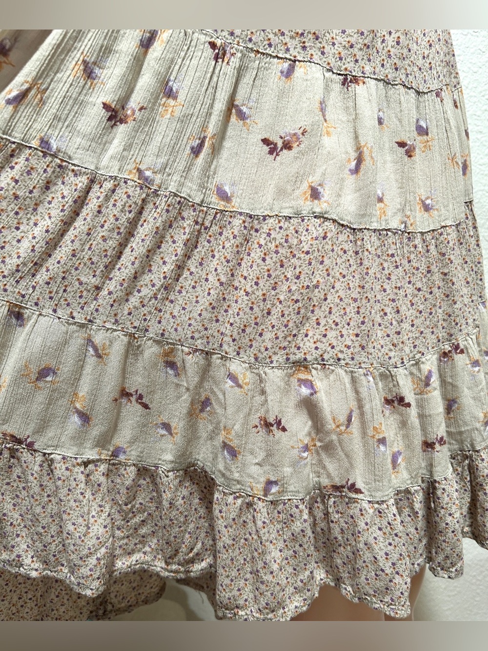 Bohemian Beige Floral Tiered Mini Dress - Picture 6 of 8